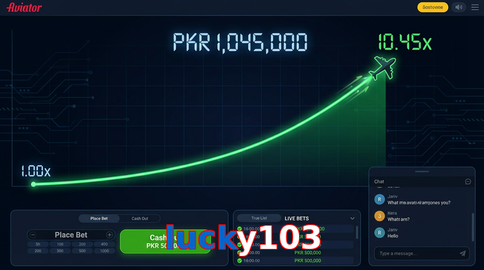 Main screen of Lucky103 aviator page for PK players
