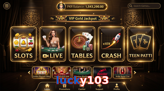 Main screen of Lucky103 casino page for PK players